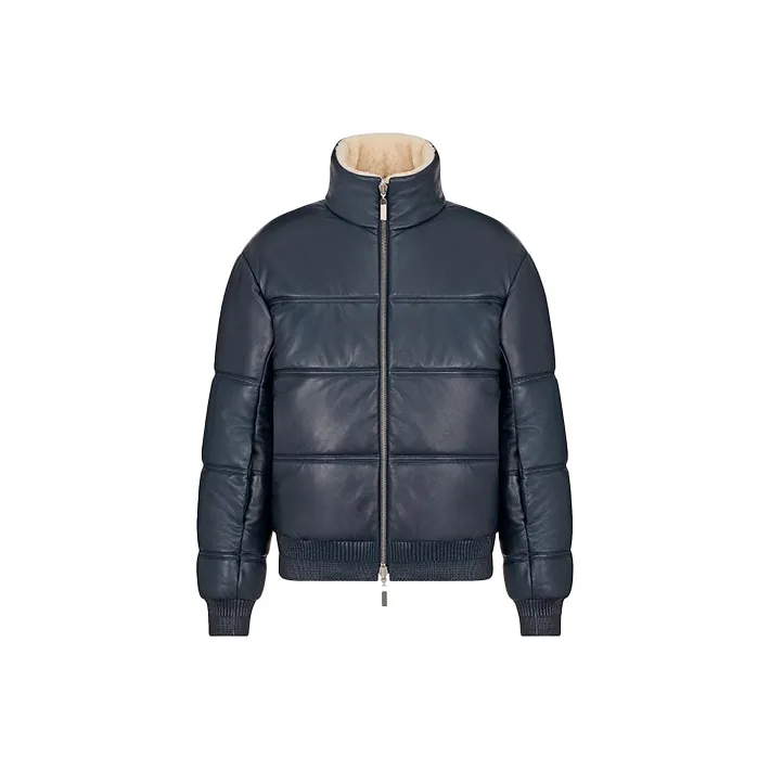 DIOR Quarterly New Products Leather Jackets Men Blue With White Lettering-0