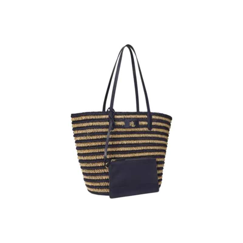LAUREN RALPH LAUREN Genuine Leather Tote Bag, Shopping Bag, Shoulder Bag Tubas Women's Natural & Dark Blue-1