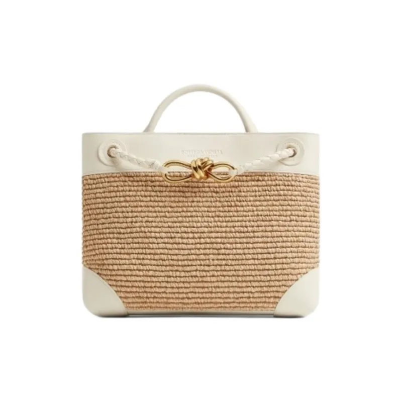 Bottega Veneta Andiamo Series Fabric Handbag Trumpets Women's Sea Salt Color/Natural-0