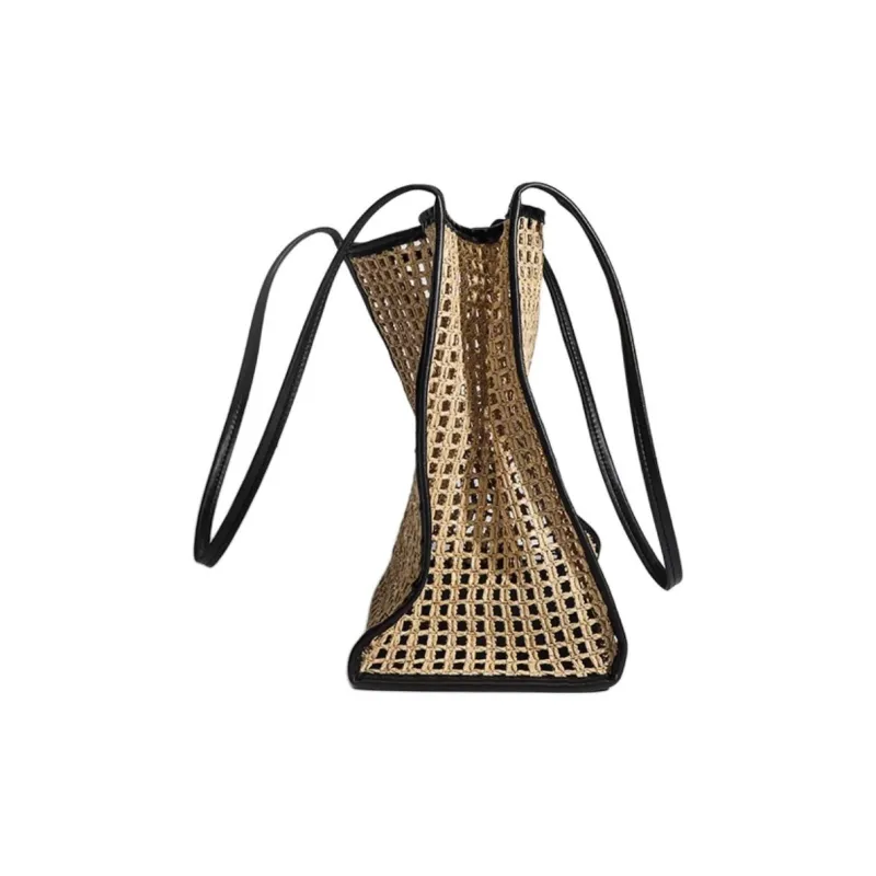 ZARA Raffia Tote Bag, Shopping Bag, Shoulder Bag Medium Size Women's Khaki-5