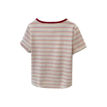The Temptation Of The Muse Set in Sleeve T Shirt Women's Red Stripes