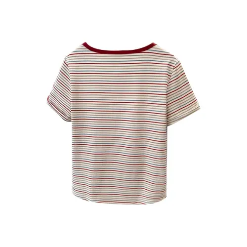 The Temptation Of The Muse Set in Sleeve T Shirt Women's Red Stripes