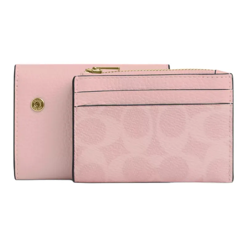 COACH Coated Canvas Wallet Mini Women's Gold & Pink-2