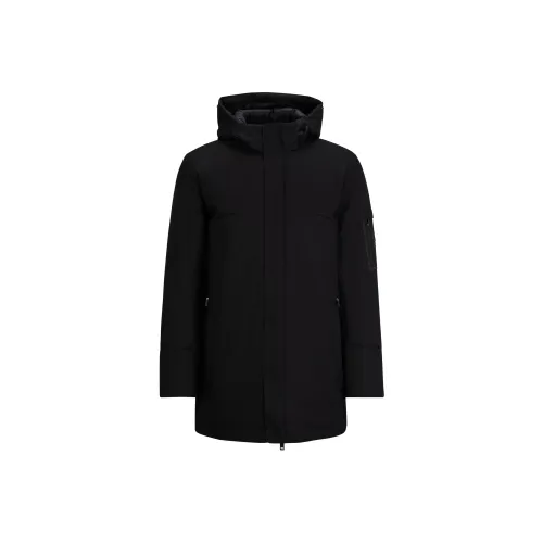 HUGO BOSS Water-Repellent Parka Jacket With Logo Sleeve Pocket Jackets Coats Men's Black
