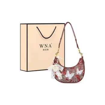 Vigno Synthetic Leather One Shoulder Crescent Bag Regular Women's Red/Ecru