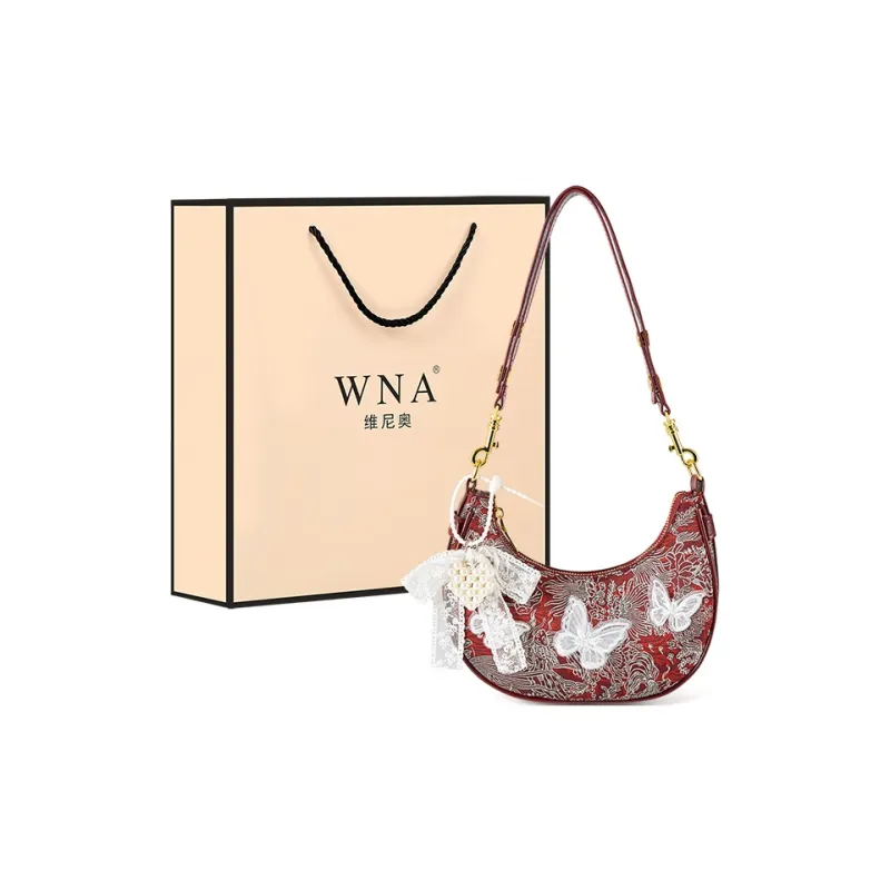 Vigno Synthetic Leather One Shoulder Crescent Bag Regular Women's Red/Ecru-0