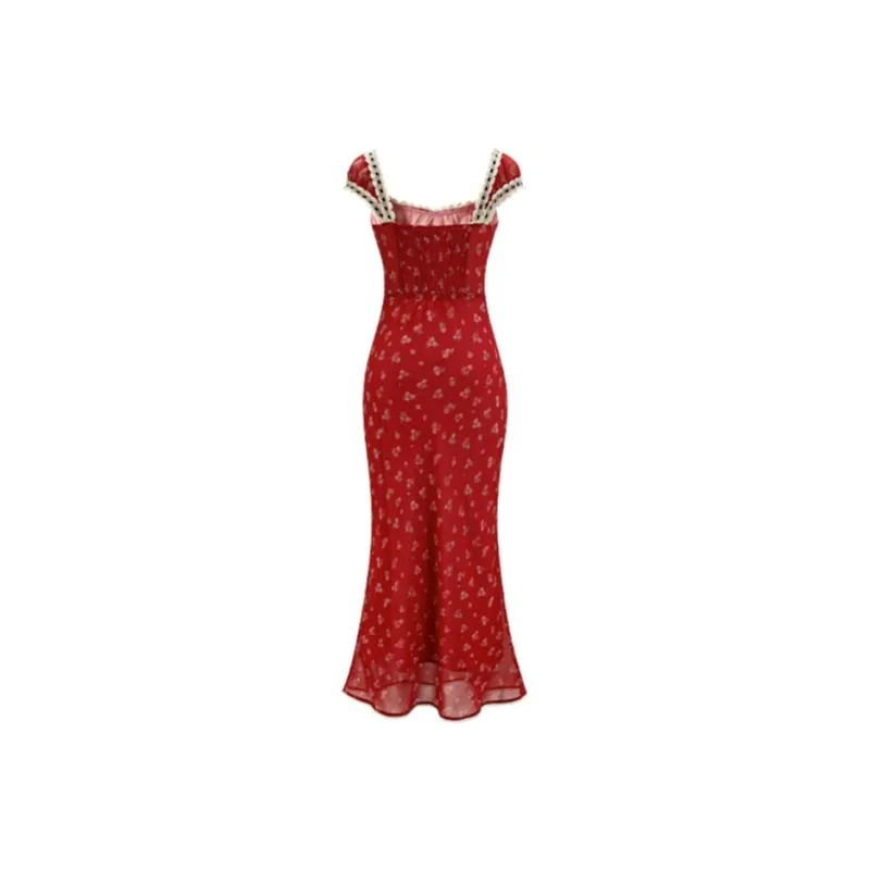 AFGGD Short Sleeved Dress Women's Red-1