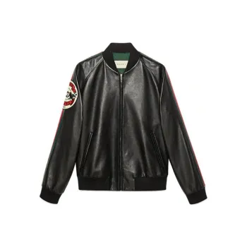 GUCCI Leather Bomber Jacket With Patch