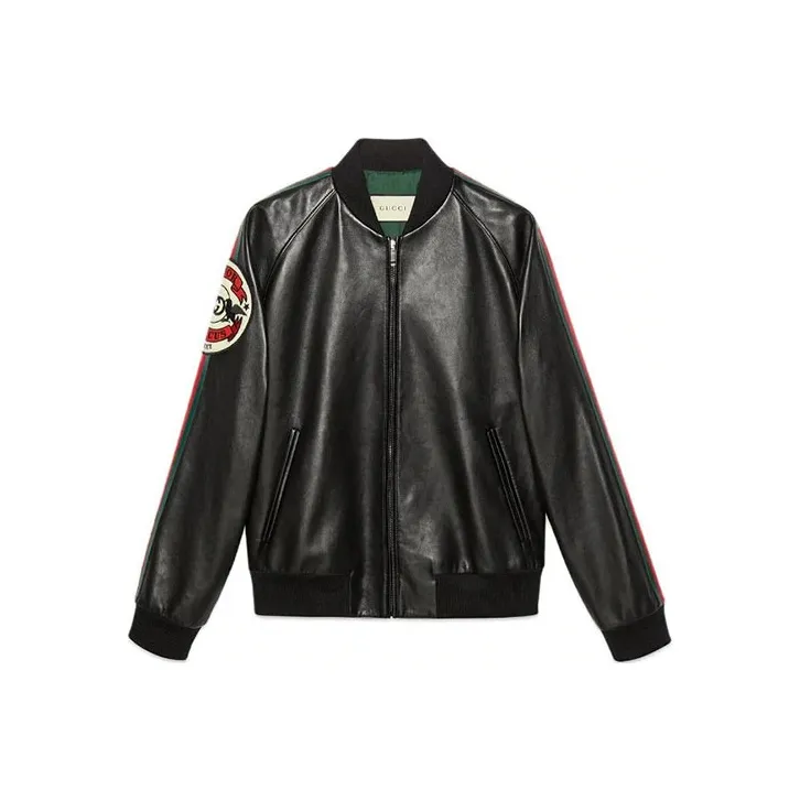 GUCCI Leather Bomber Jacket With Patch-0