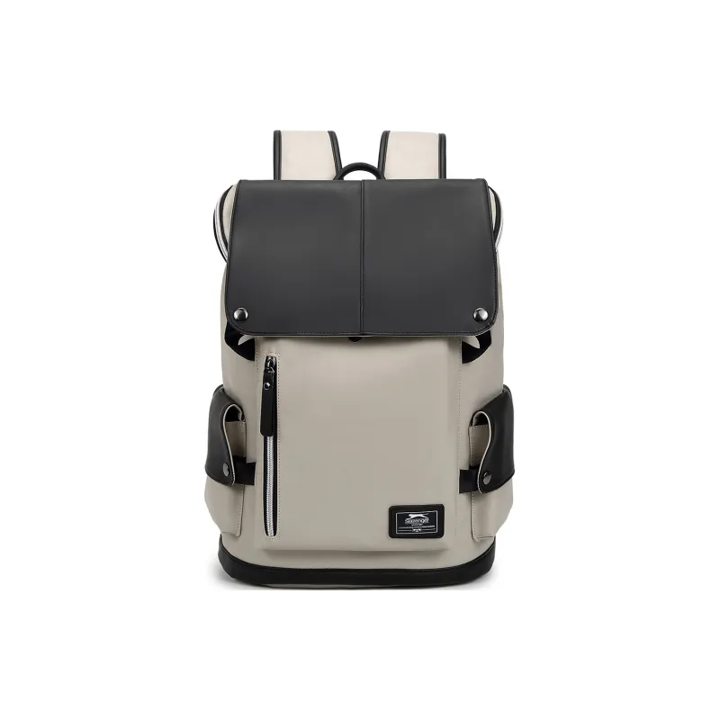 Slazenger PU Soft Leather Backpack Large Size Unisex Cool Black, Cream White-0