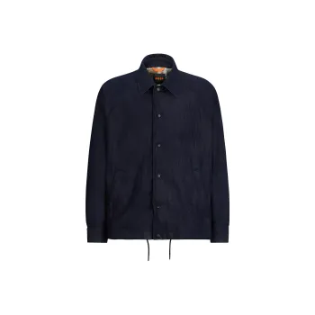 HUGO BOSS Checked-Lining Jacket In Wrinkle-Effect Rigid Blue Denim Jackets Coats Men's Blue