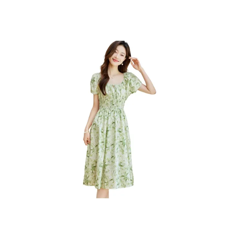 PIERRE CARDIN Short Sleeved Dress Women's Aqua Green Floral-1