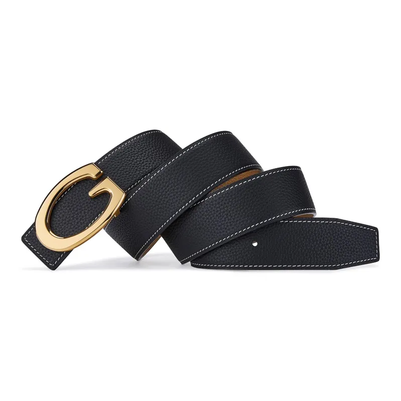 Jeccieziio Cow Leather Smooth Buckle Belt Men's Gunmetal, Gold, Silver Width 3.5CM-8