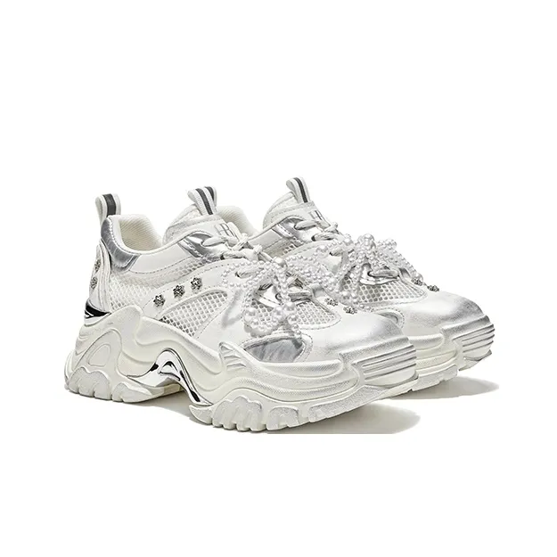 HR Abrasion Resistant Low Top Chunky Sneakers Women's White-2