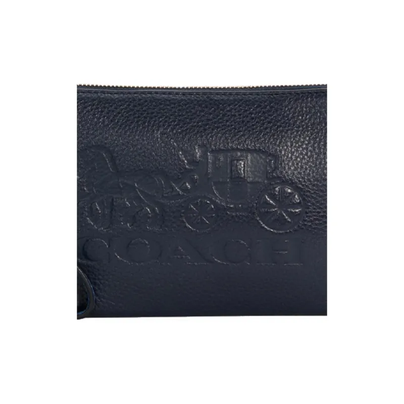 COACH Corner Zip Leather Wrist Bag, Coin Purse, Mahjong Clutch Small Size Women's Midnight Blue-2
