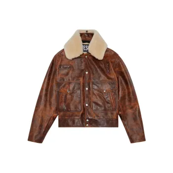 DIESEL Leather Jackets Men Brown Red