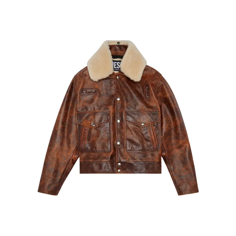 DIESEL Leather Jackets Men Brown Red-0