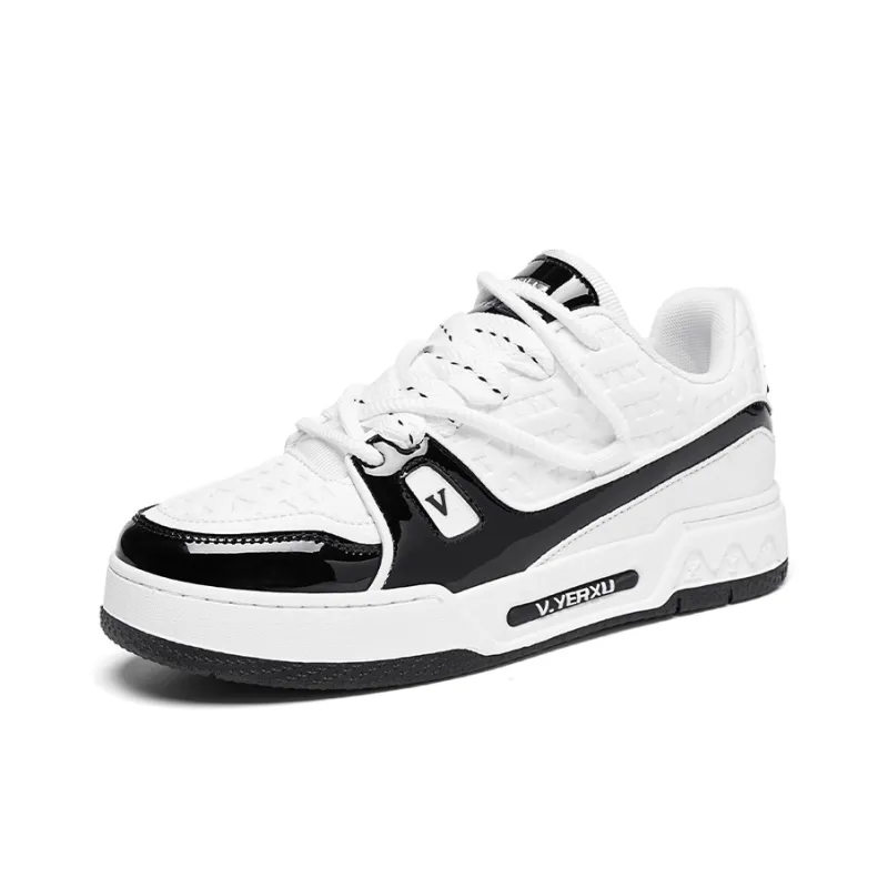 V.YERXU Abrasion Resistant Lightweight Breathable Height Increasing Low Top Skateboard Shoes Unisex White Black-1