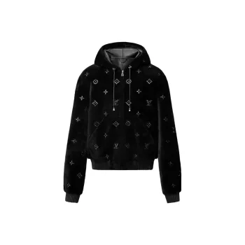 LOUIS VUITTON Monogram Embellished Shearling Hoodie