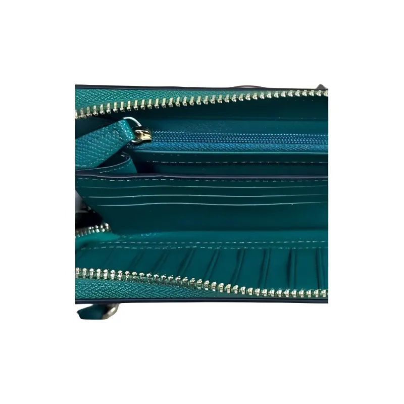 COACH Continental Wallet Cross-Stitch Leather Wallet Small Size Women's Brass Solid Pine Wood-2