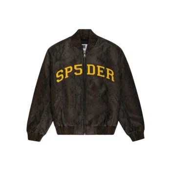 Sp5der Snake Leather Varsity Bomber Jacket