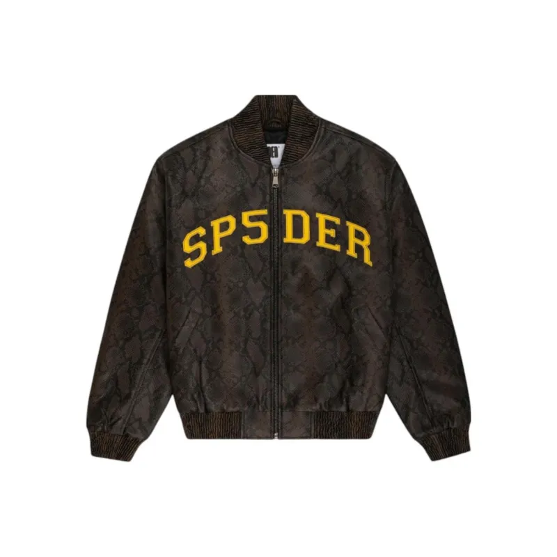 Sp5der Snake Leather Varsity Bomber Jacket-0