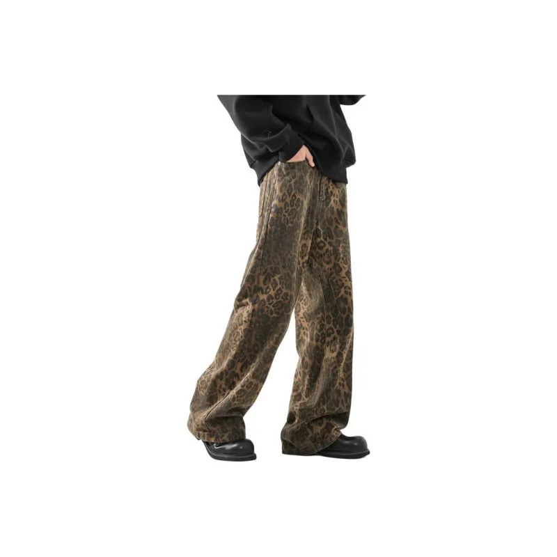 QOTRIOCK Jeans Men's Leopard Print-0