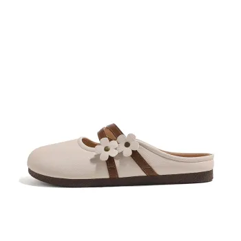 HUANQIU Quiet Slip Resistant Closed Toe Slippers Women's Light Khaki