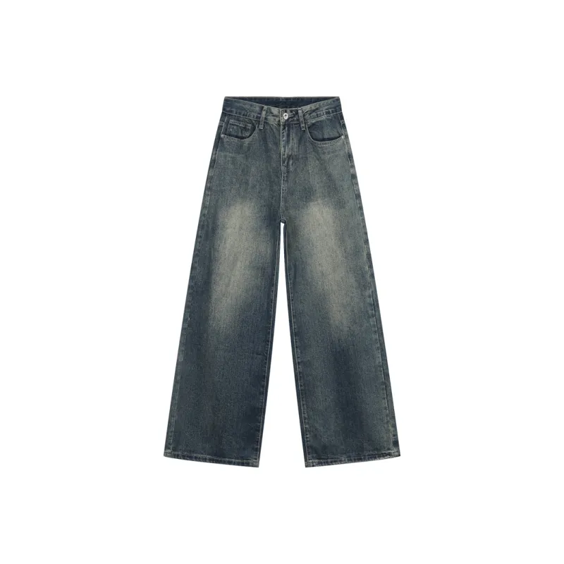 Voguo Relay Baggy Jeans Extended Length Floor Length Wide Leg Pants Unisex Vintage Dark Blue-0