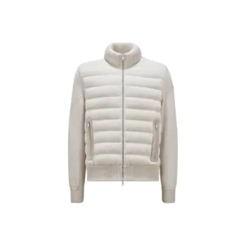 Moncler Sandwich Cotton Zipper Cardigan Sweater Down Jacket Men's Beige