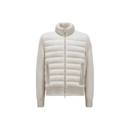 Moncler Sandwich Cotton Zipper Cardigan Sweater Down Jacket Men's Beige