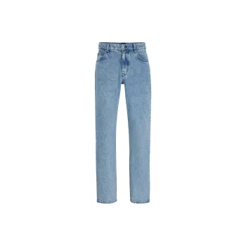 HUGO BOSS Relaxed Fit Jeans In Blue Stonewashed Rigid Denim Jeans Men's Blue