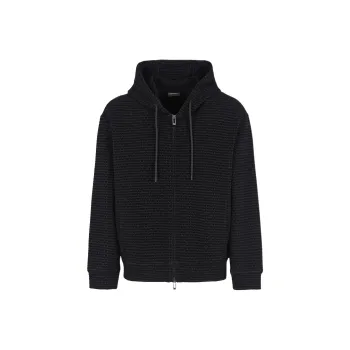 EMPORIO ARMANI Logo Flocked Zip Up Drawstring Hoodie