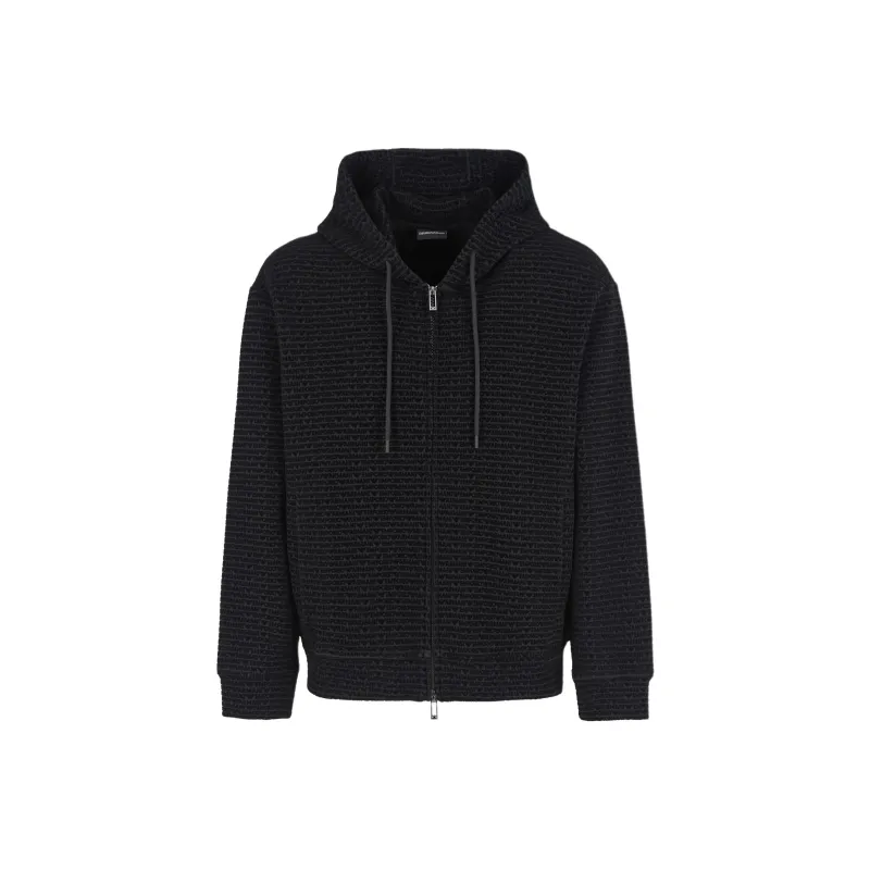 EMPORIO ARMANI Logo Flocked Zip Up Drawstring Hoodie-6