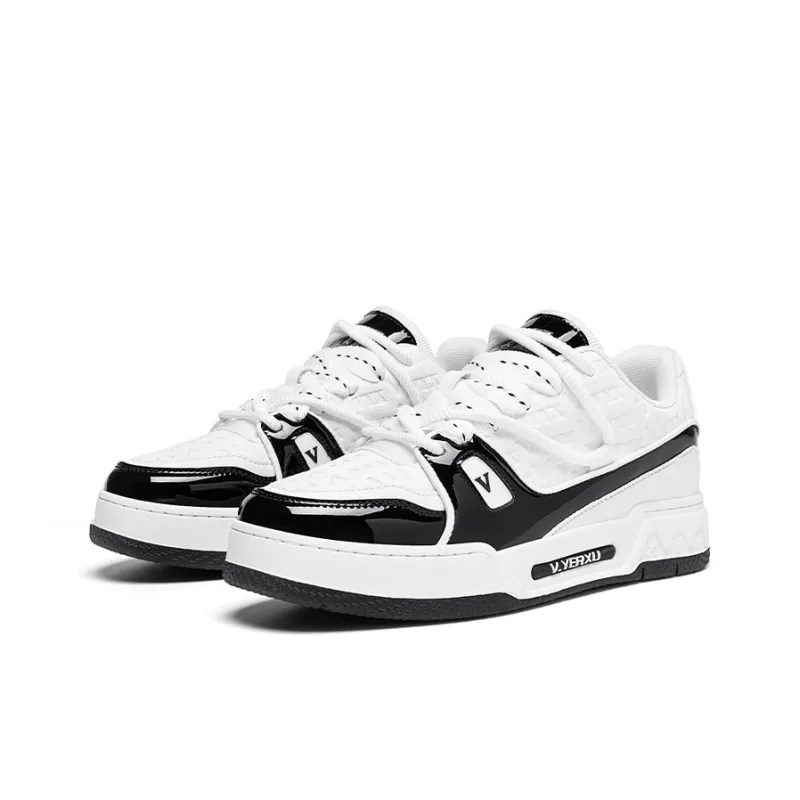V.YERXU Abrasion Resistant Lightweight Breathable Height Increasing Low Top Skateboard Shoes Unisex White Black-2