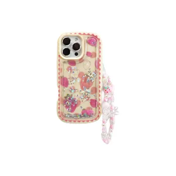 Sopi TPU Material Strawberry Glitter Stars Sand Phone Cases Compatible With IPhone 16/15 Pro Max/Apple 13/14 Pro/Max