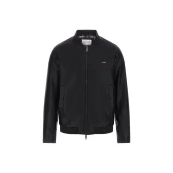 GUESS Faux Leather Bomber Jacket Jackets Coats Men's Black