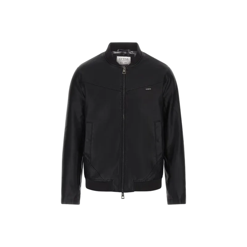 GUESS Faux Leather Bomber Jacket Jackets Coats Men's Black-0