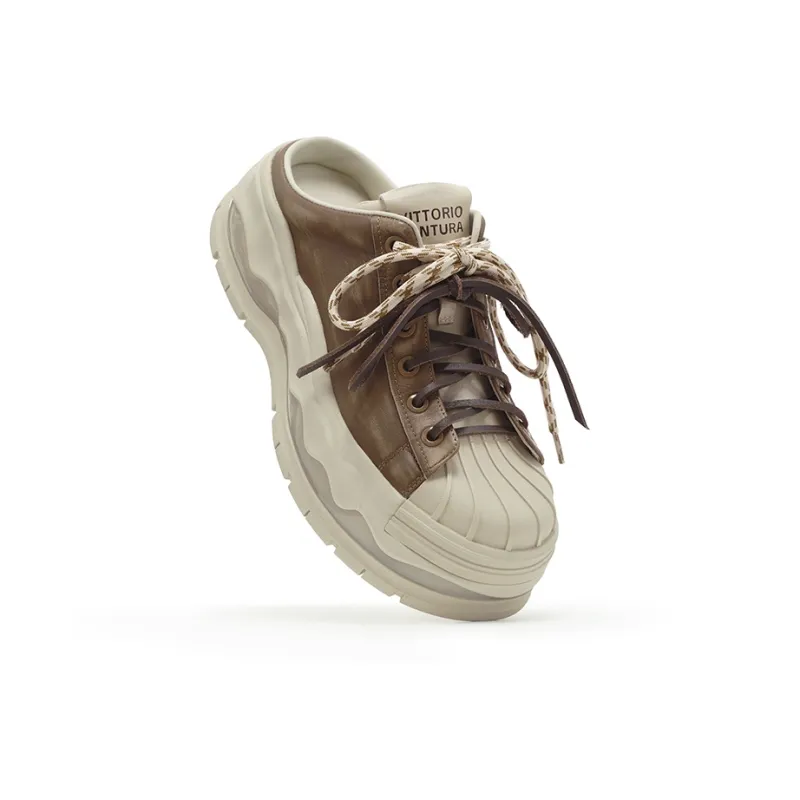 VITTORIO VENTURA Low Top Open Heel Skateboard Shoes Women's Brown-5