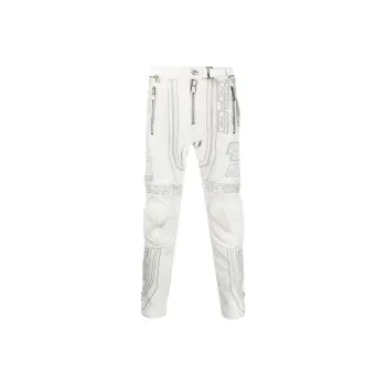 BALMAIN Embroidered design Tapered Leather Trousers