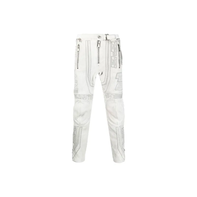 BALMAIN Embroidered design Tapered Leather Trousers-0