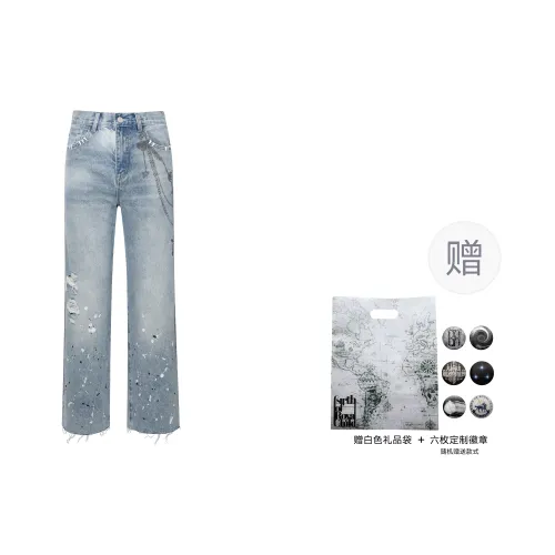 BIRTH OF ROYAL CHILD Printed Cross Chains Washed Denim