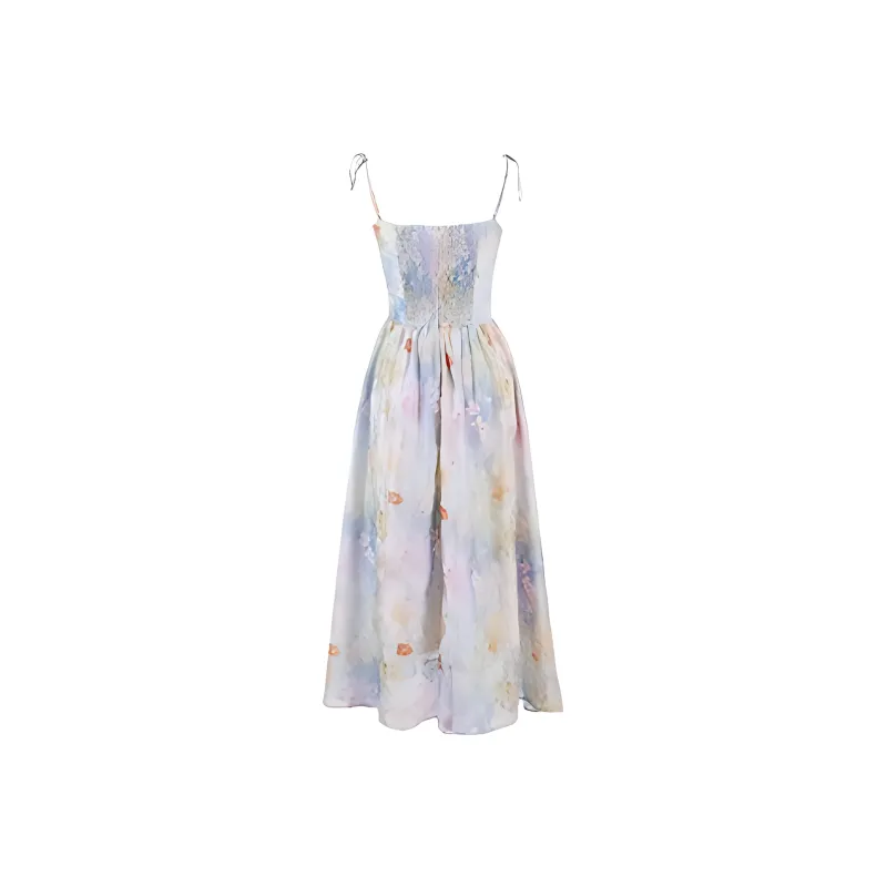 PLANE DRIFT Slip Dress Women's Oil Paintings Pink Blue-1