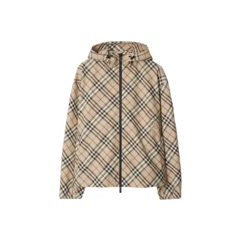 Burberry Checked Hooded Zip Up Jacket