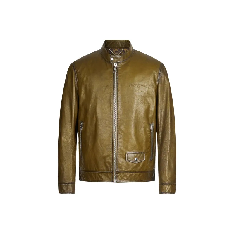 MANGANO Leather Jackets Men Yellow Green-0