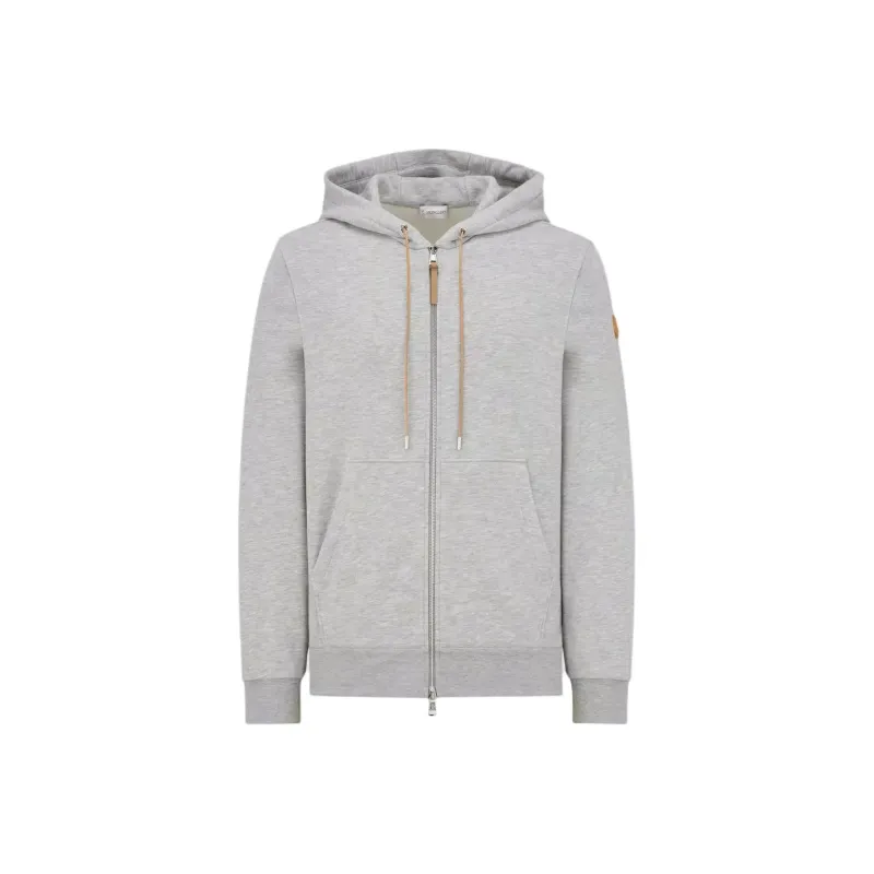 Moncler Logo Patch Zip-Up Hoodie Jackets Coats Men's Gray-0