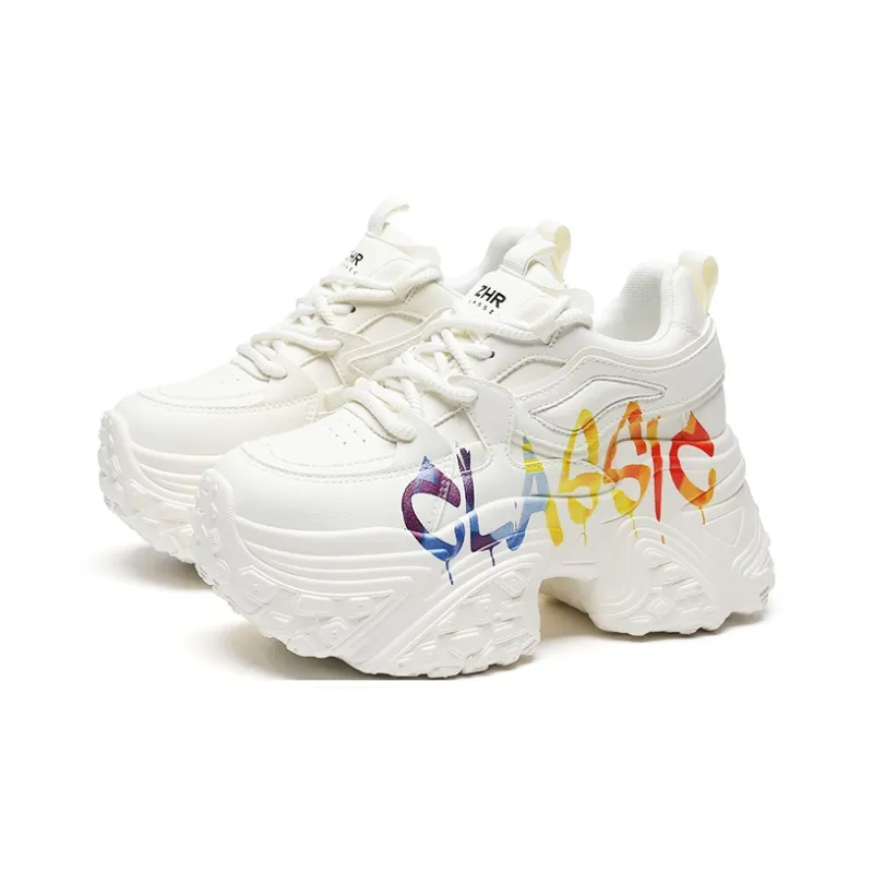 ZHR Little White Bear Abrasion Resistant Height Increasing Low Top Chunky Sneakers Women's Beige-1