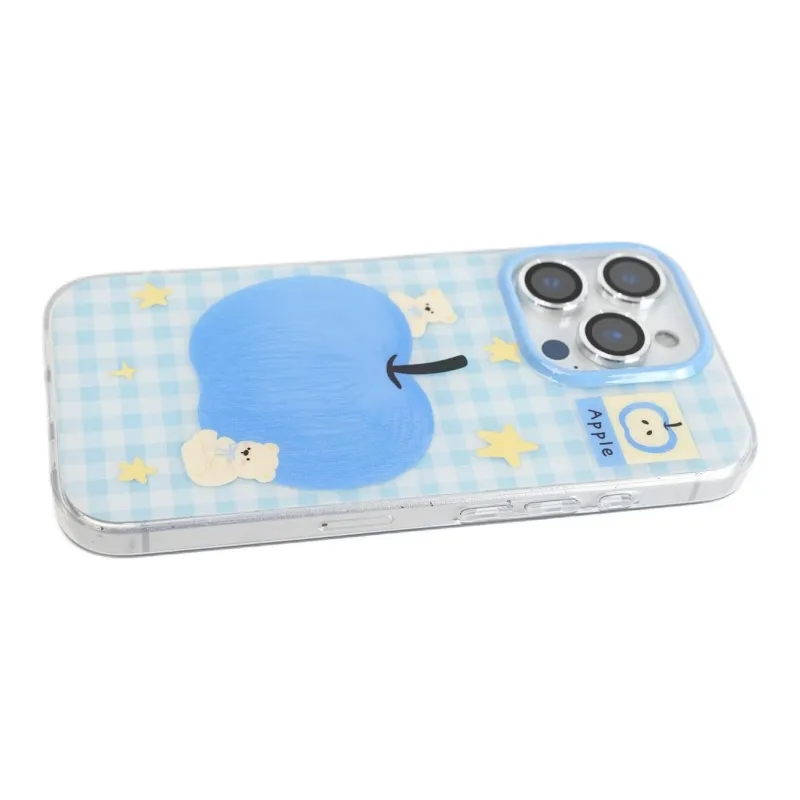 Sopi Acrylic Material Blue Plaid Stars Bear Apple Phone Cases Compatible With IPhone 16/15 Pro Max/Apple 13/14 Pro/Max-5