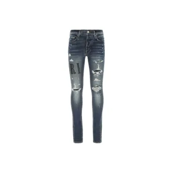 AMIRI Logo Patch Distressed Fitted Jeans