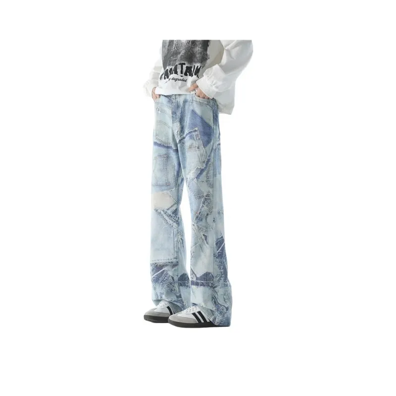 BLANC & ECLARE American Vintage Washable Tie Dye Jeans Men's Light Blue-0